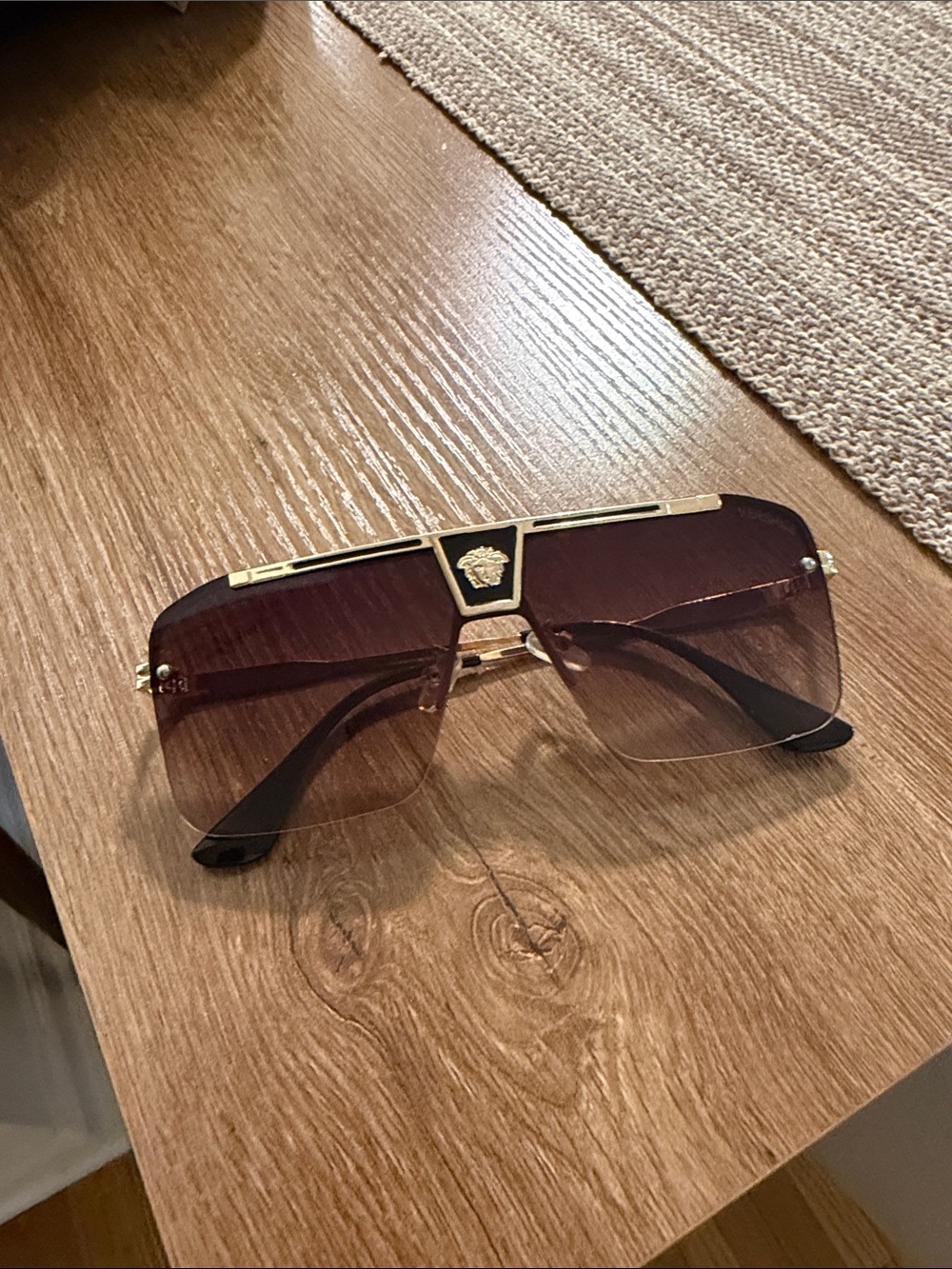 Versace Brown Gradient Shield Sunglasses with Gold Accents